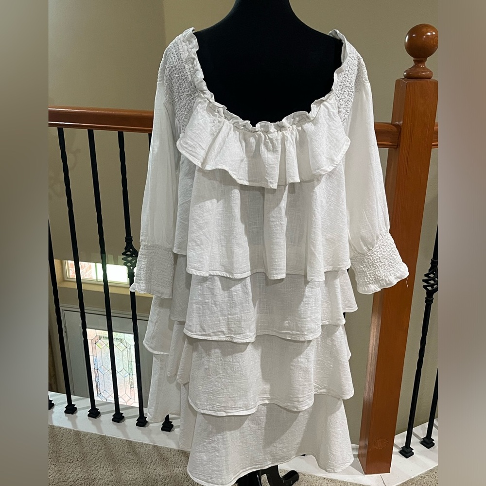 CHELSEA & THEODORE Tiered Ruffle OFF White BOHO, Peasant Dress SIZE XL - Picture 5 of 11
